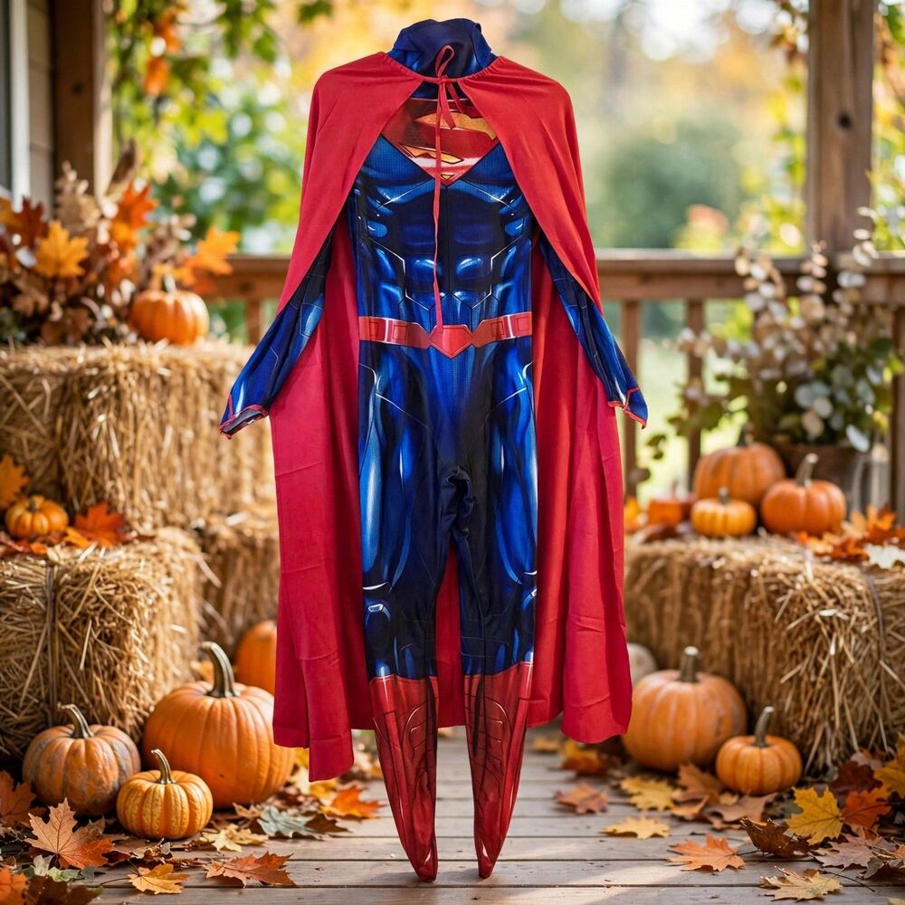 Superman Adult Costume 3X Runs Small M L Bodysuit Cape Halloween